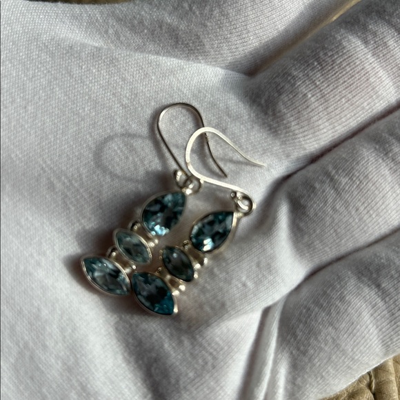 Genuine blue topaz Sterling dangle earring pierced - Picture 7 of 8